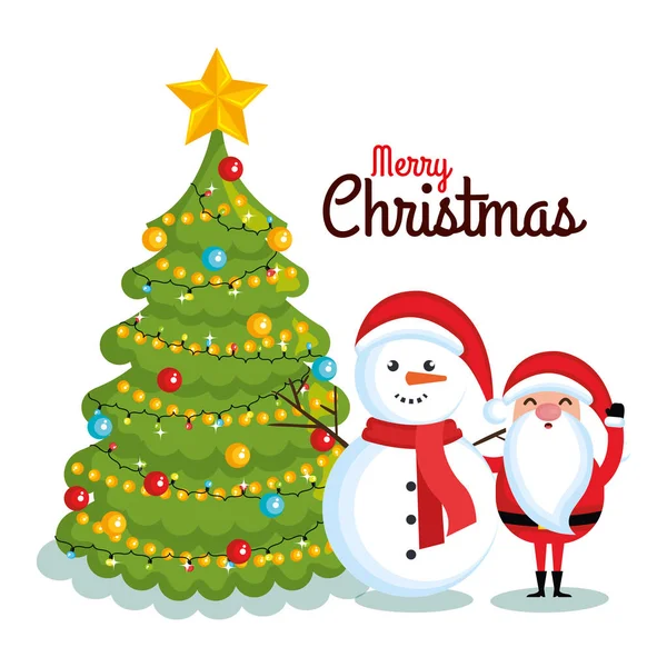 Merry christmas santa claus en sneeuwpop omarmen karakter — Stockvector