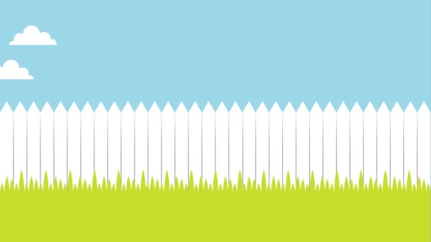 白い木製フェンス草原 — ストック動画