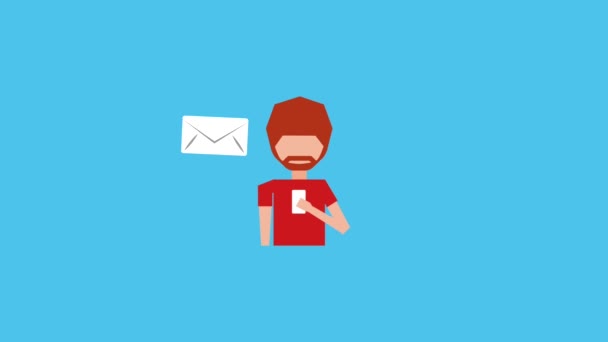 Barba hombre con teléfono inteligente enviar mensajes de correo electrónico — Vídeos de Stock