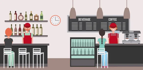 People interior coffee shop or bar restaurant — Stock Vector