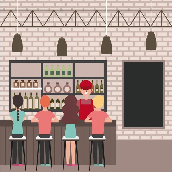 People interior coffee shop or bar restaurant — Stock Vector
