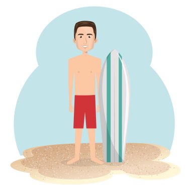 Beach surfboard ile genç adam