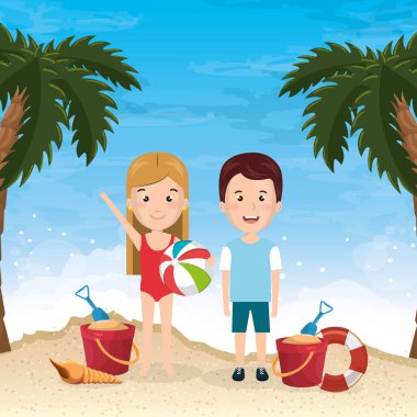 küçük plaj yaz tatil öğelerinde çocuklar