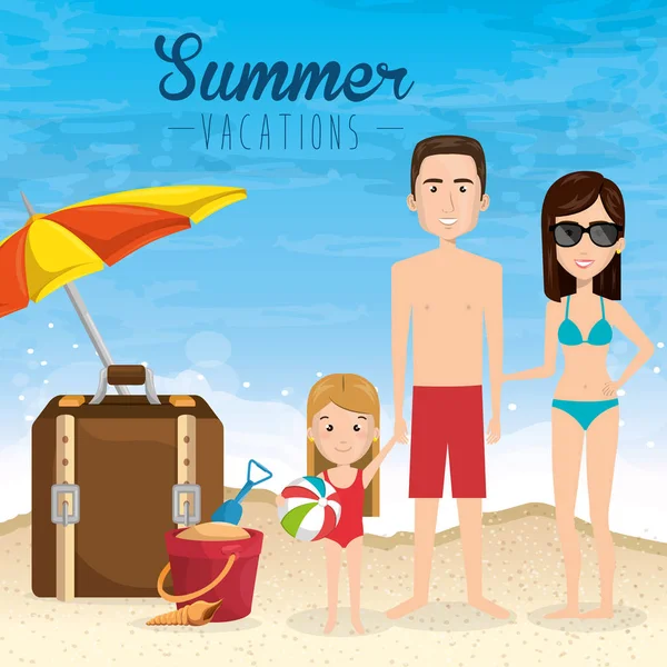 Familie in het strand zomervakanties — Stockvector