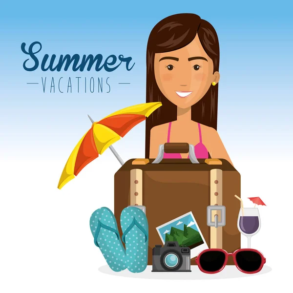 Meisje met zomer vakanties elementen — Stockvector