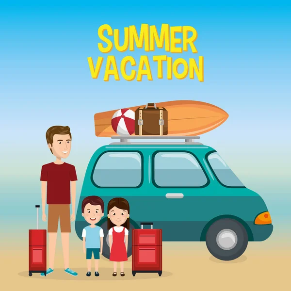 Family in the beach summer vacations — Stock Vector