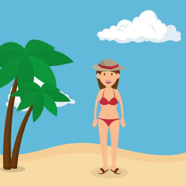 plaj yaz tatillerini genç kadın