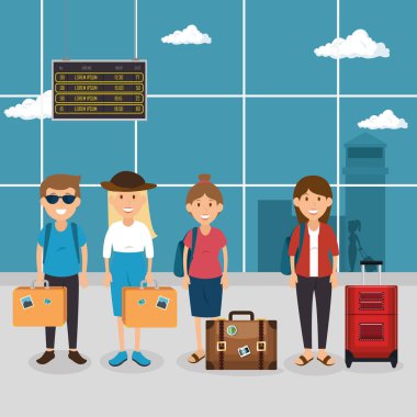 Havaalanında bavul insanlarla turizm