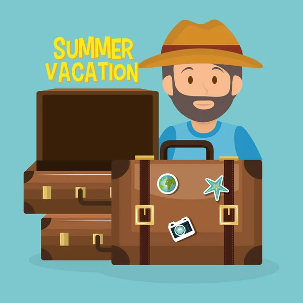 Homme avec vacances d'été ensemble icônes — Image vectorielle