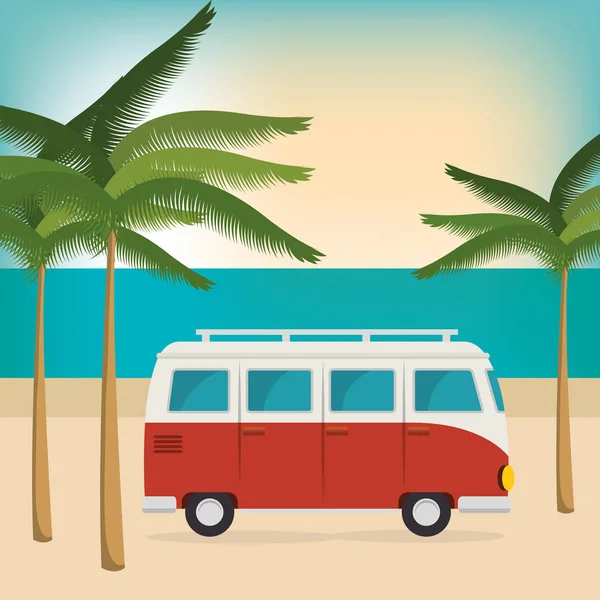 Plaj yaz tatillerini araba — Stok Vektör