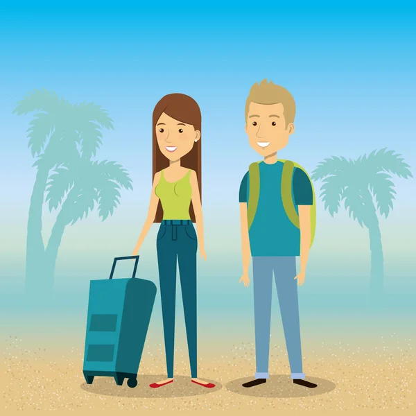 Pareja en la playa vacaciones de verano — Vector de stock