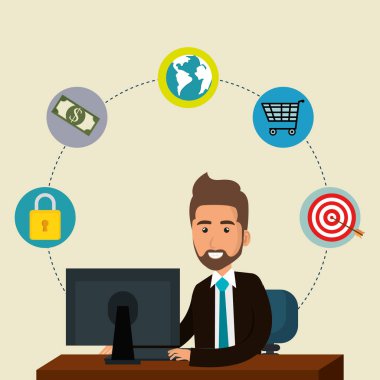 Office e-posta pazarlama simgeleri ile işadamı