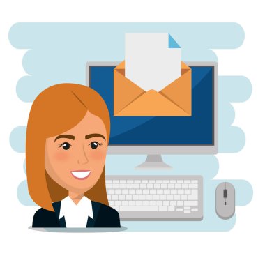 iş kadını ile e-posta pazarlama kutsal kişilerin resmi