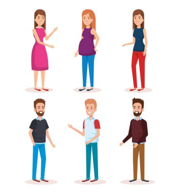 woman pregnacy with group of people avatars characters clipart
