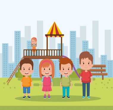 çocuklar parkta grup küçük karakterler