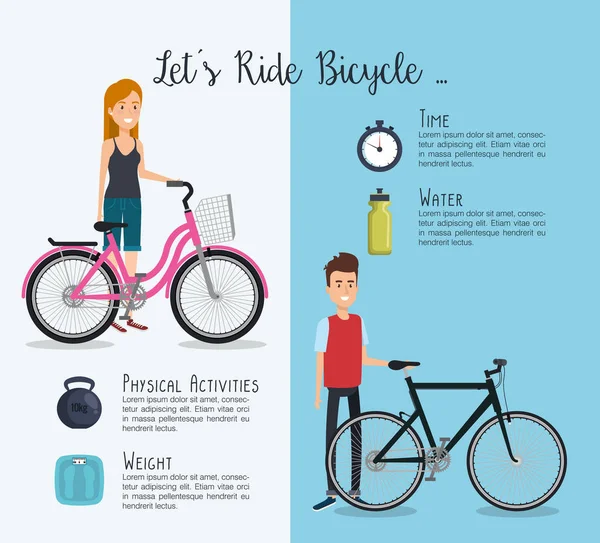 Ludzie w rower z ikony zdrowego stylu życia — Wektor stockowy