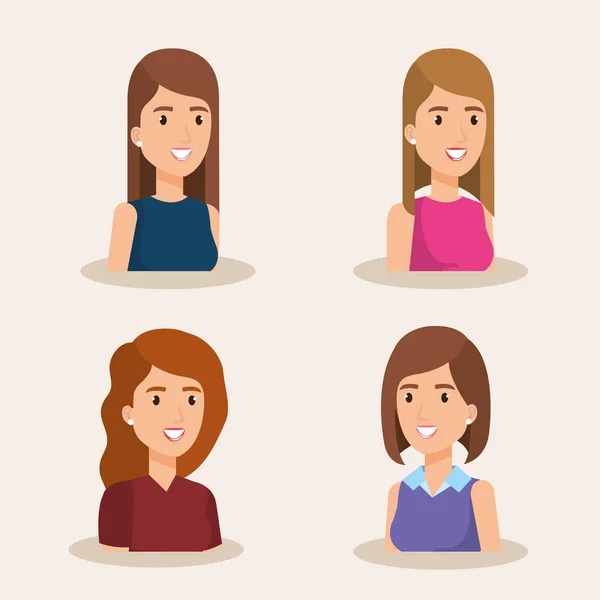 Grupo de mujeres avatares caracteres — Archivo Imágenes Vectoriales