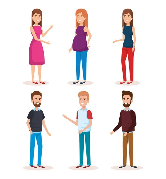 Woman pregnacy with group of people avatars characters — Stock Vector