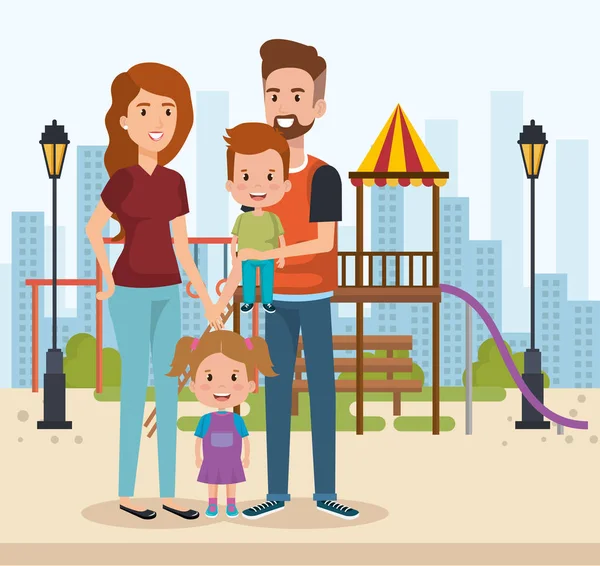 Nette Familie glücklich im Park Charaktere — Stockvektor