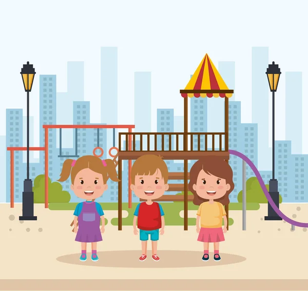 Çocuklar parkta grup küçük karakterler — Stok Vektör