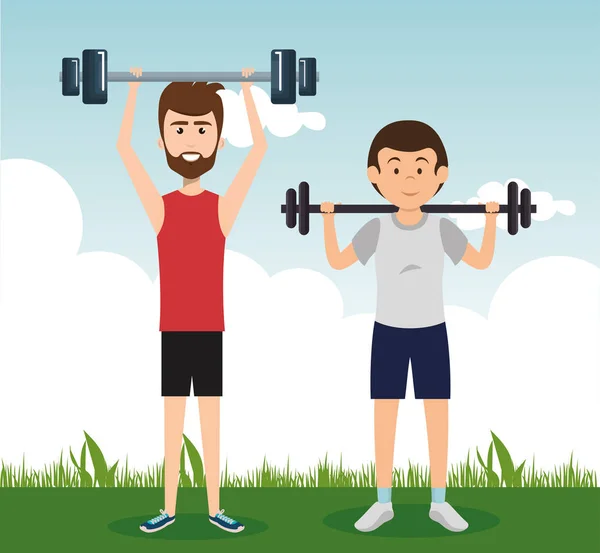 Atletik insanlar pratik egzersiz karakterler — Stok Vektör