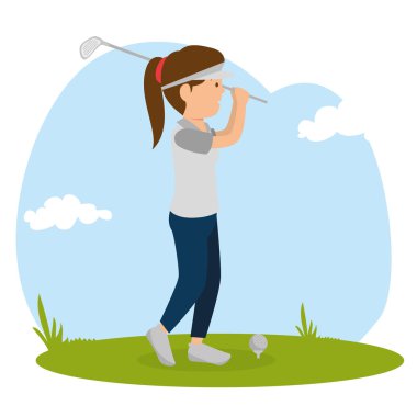Spor simgeleri ile Golf oynayan kadın