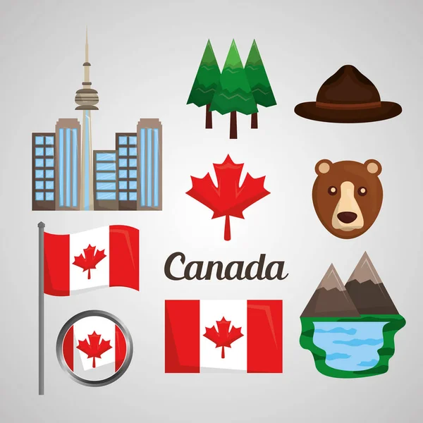 캐나다 국기 지도 기념물 — 스톡 벡터