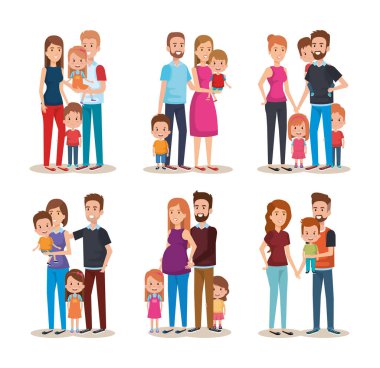küme sevimli aile mutlu karakterler