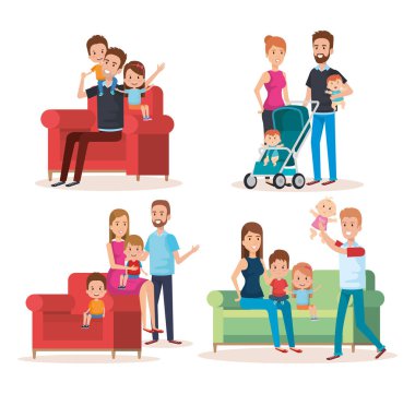 küme sevimli aile mutlu karakterler