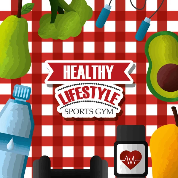 Gezonde levensstijl sport sportschool voedsel — Stockvector