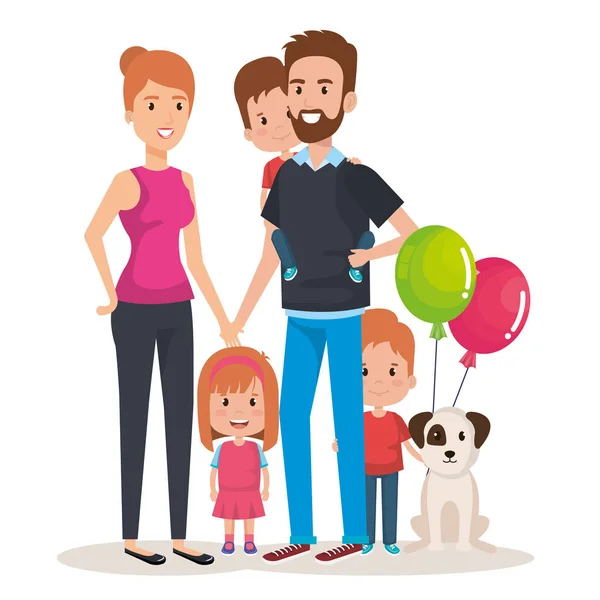 可爱的家庭快乐和宠物字符 — 图库矢量图片