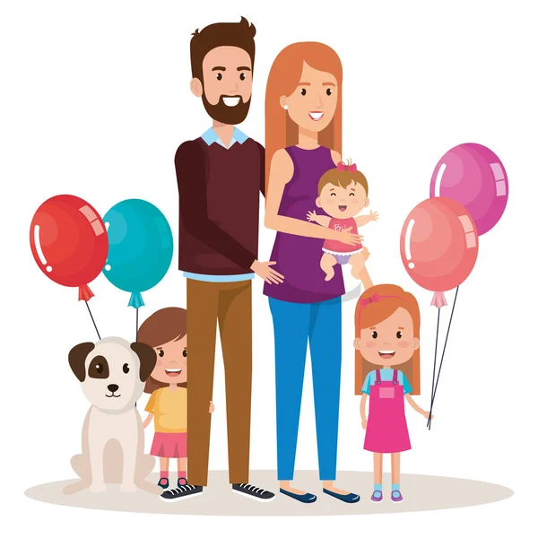 Família bonito feliz e pet personagens —  Vetores de Stock