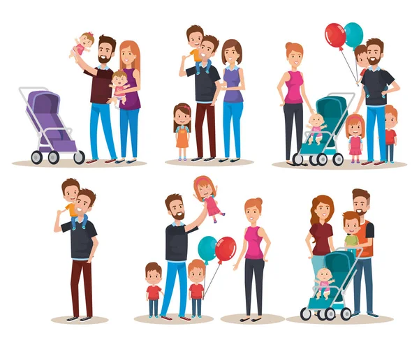 设置可爱的家庭快乐字符 — 图库矢量图片