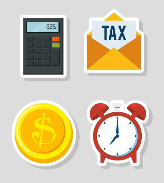 Tax day time set icons — Stock Vector