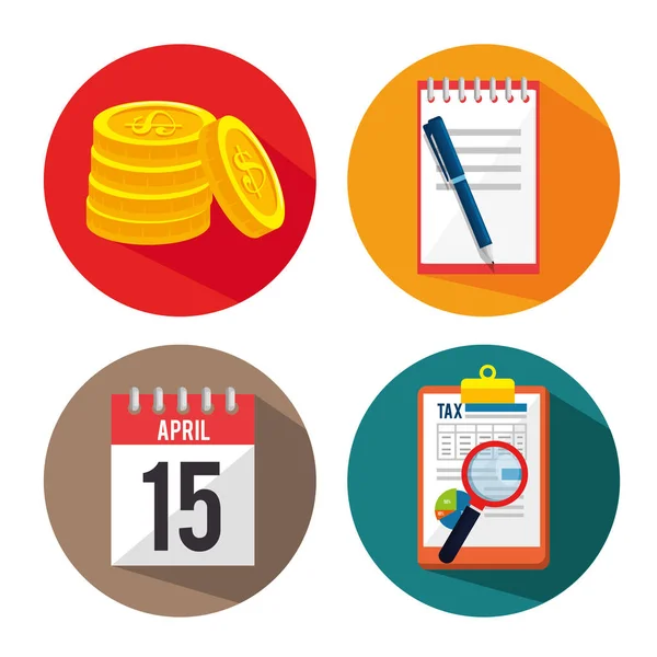 Tax day time set icons — Stock Vector