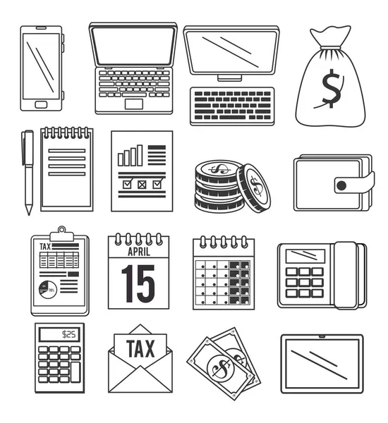 Tax return time set icons — Stock Vector