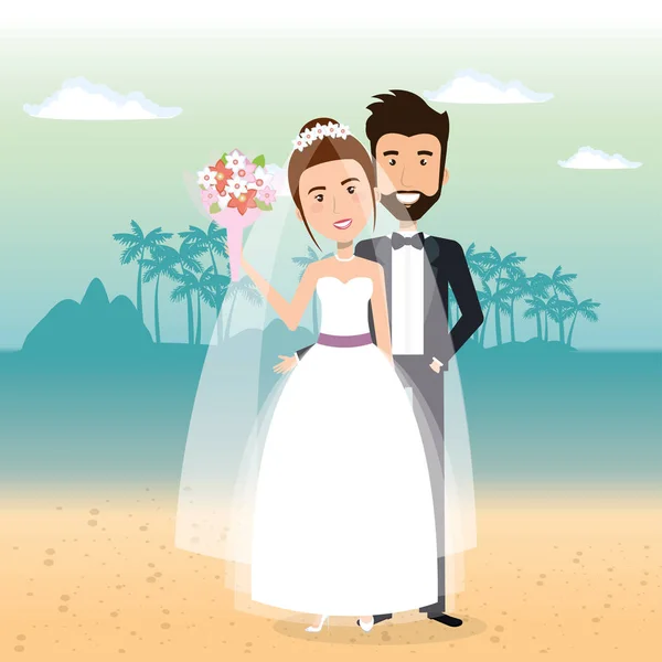 Apenas casal casado na praia — Vetor de Stock