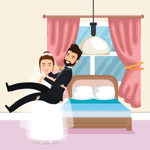 Just married couple in the bedroom — Stock Vector