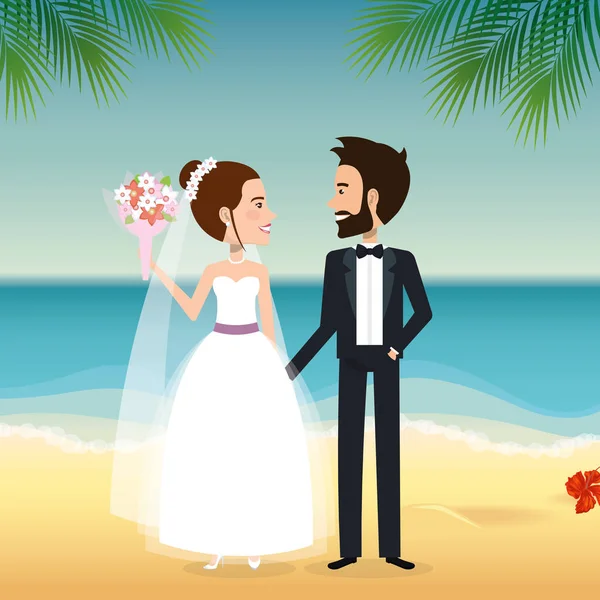 Pareja casada en la playa — Vector de stock