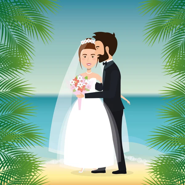 Po prostu żonaty para na plaży — Wektor stockowy