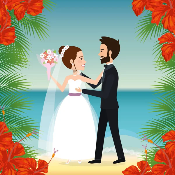 Just married couple in the beach — Stock Vector