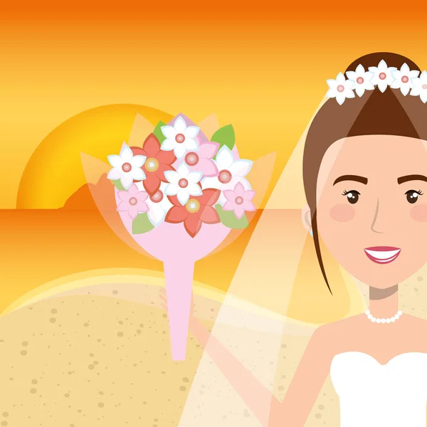 Juste marié femme caractère dans la plage — Image vectorielle