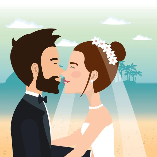 Pareja casada en la playa — Vector de stock