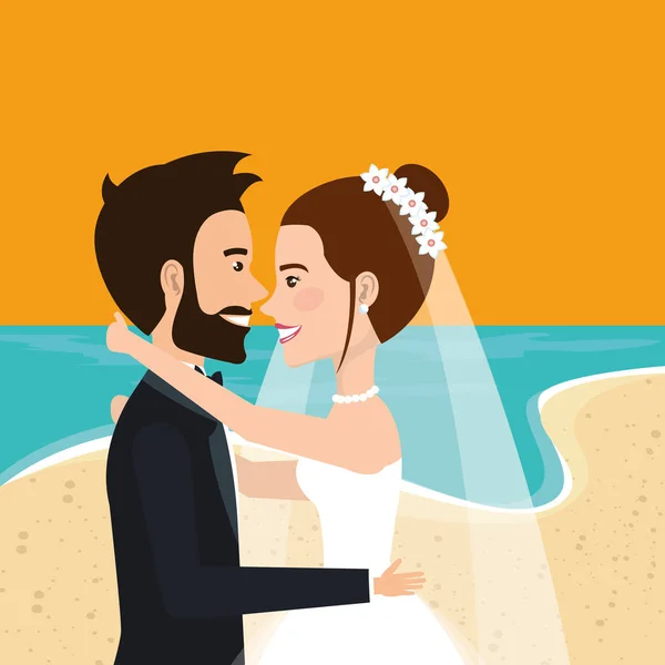 Apenas casal casado na praia — Vetor de Stock