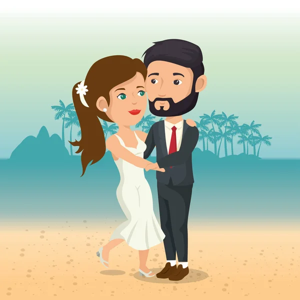 Apenas casal casado na praia —  Vetores de Stock