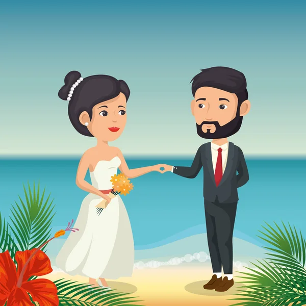 Μόλις παντρεμένο ζευγάρι στην παραλία — Διανυσματικό Αρχείο