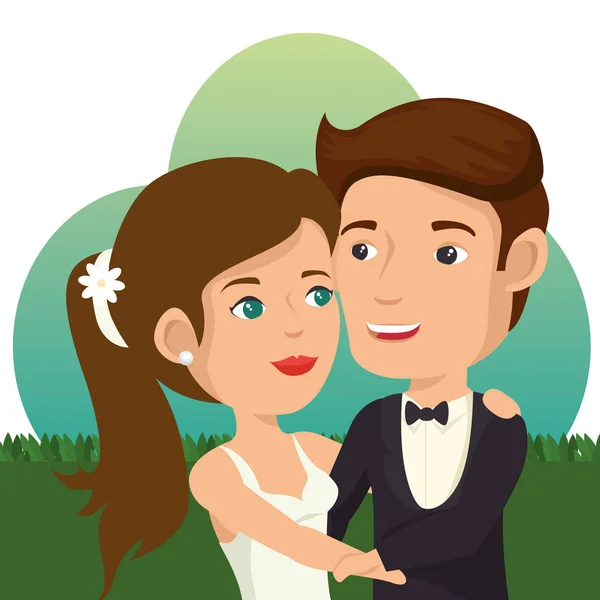Gerade verheiratete Paare auf dem Feld — Stockvektor