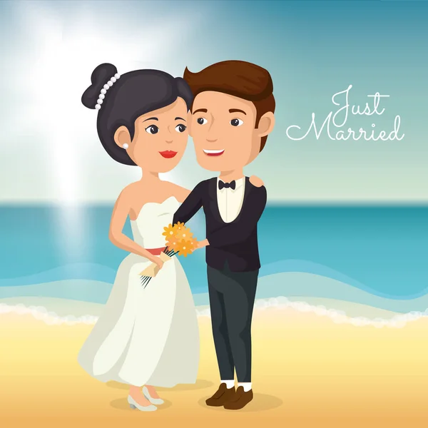 Just married couple in the beach — Stock Vector