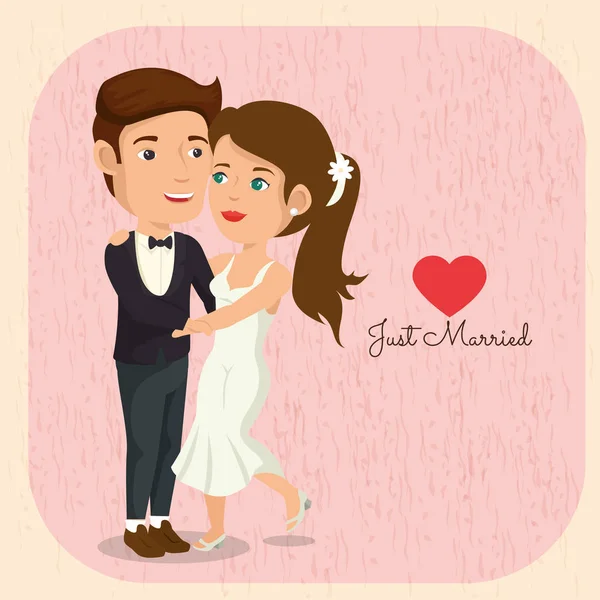 Ρομαντική εικόνα απλά παντρεμένο ζευγάρι με καρδιά — Διανυσματικό Αρχείο