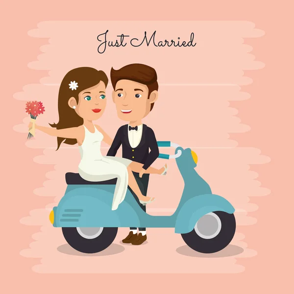 Imagen romántica de pareja recién casada en motocicleta — Archivo Imágenes Vectoriales